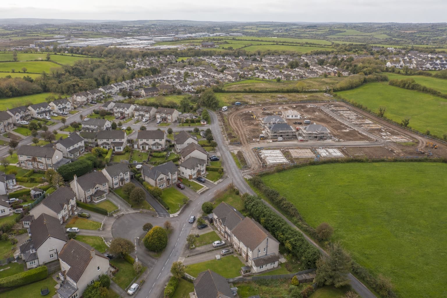 An Irish neighbourhood beside active housing construction